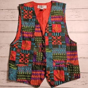 VTG C.G. Designs Sport Silk Patchwork Vest Small 90s Boho Chic Grandmacore‎ Art